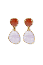 Silia Earrings, 24k Gold-Plated Brass with Yellow Hematoide & Amethyst